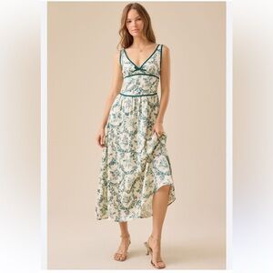 Altar'd State Rebeka Toile Maxi Dress in ivory and green